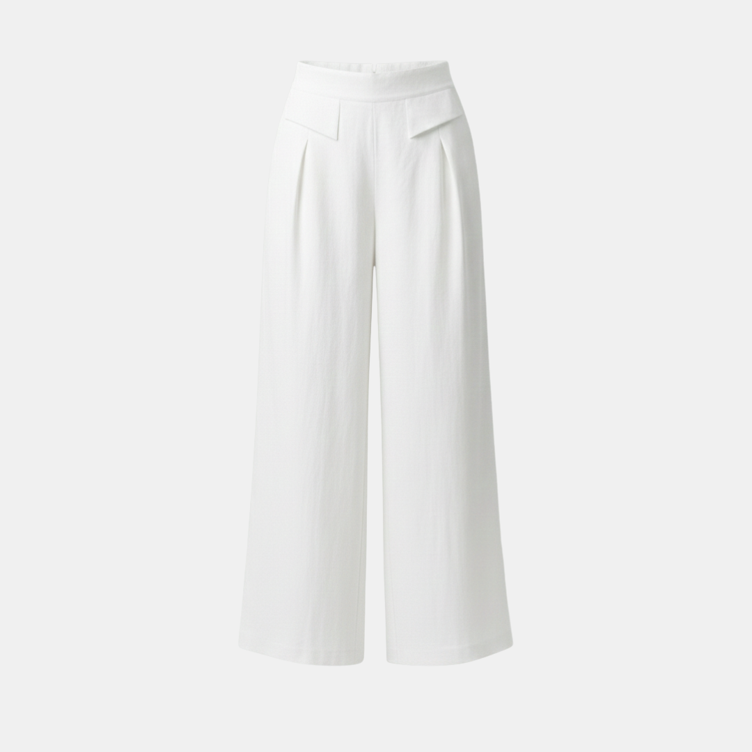 High Waist Wide Leg Trousers - Cotton Linen with Pockets for Everyday Wear