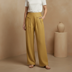 High Waist Wide Leg Trousers - Cotton Linen with Pockets for Everyday Wear