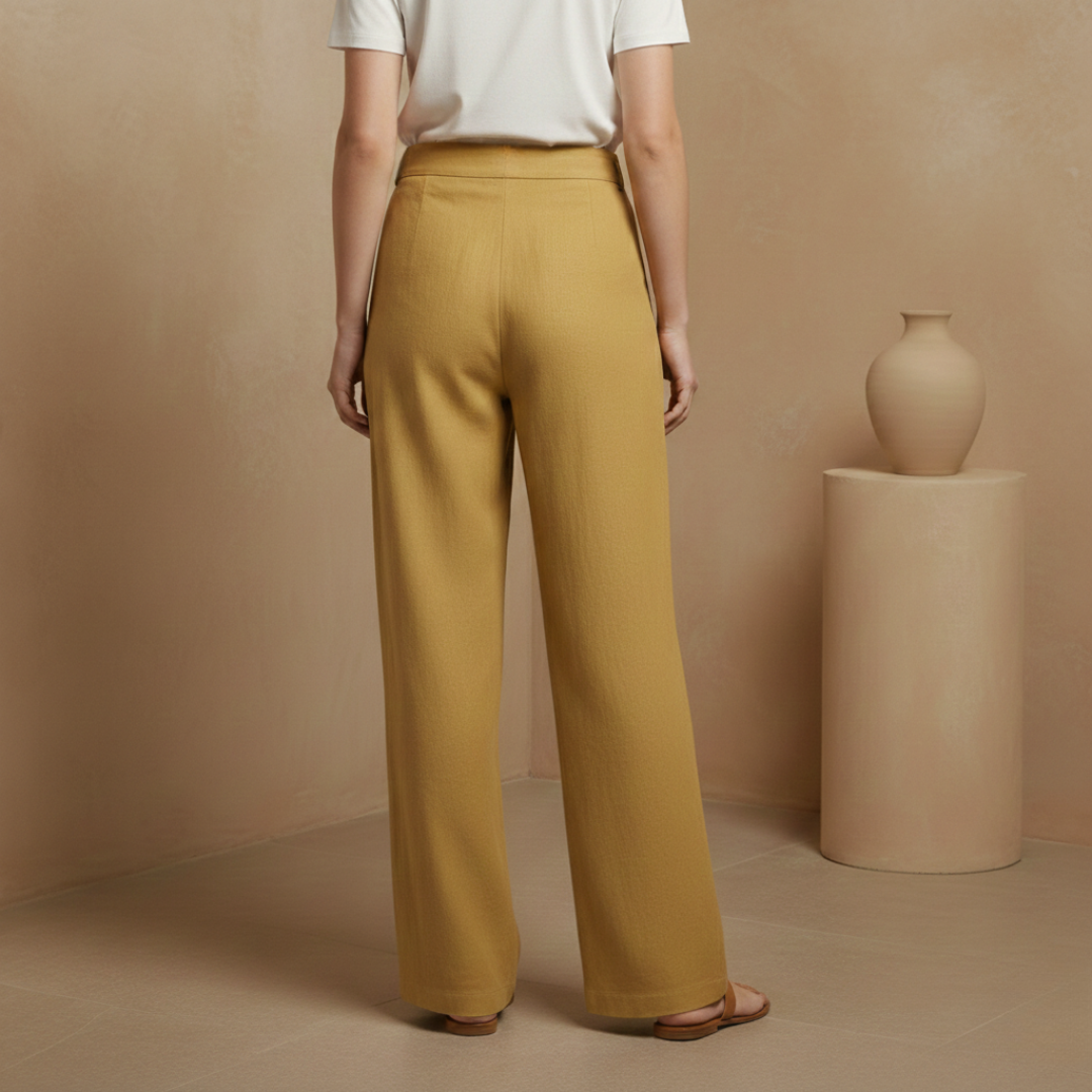 High Waist Wide Leg Trousers - Cotton Linen with Pockets for Everyday Wear