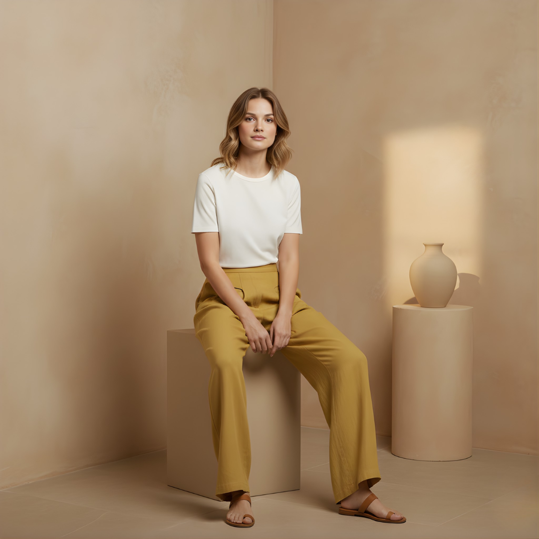High Waist Wide Leg Trousers - Cotton Linen with Pockets for Everyday Wear