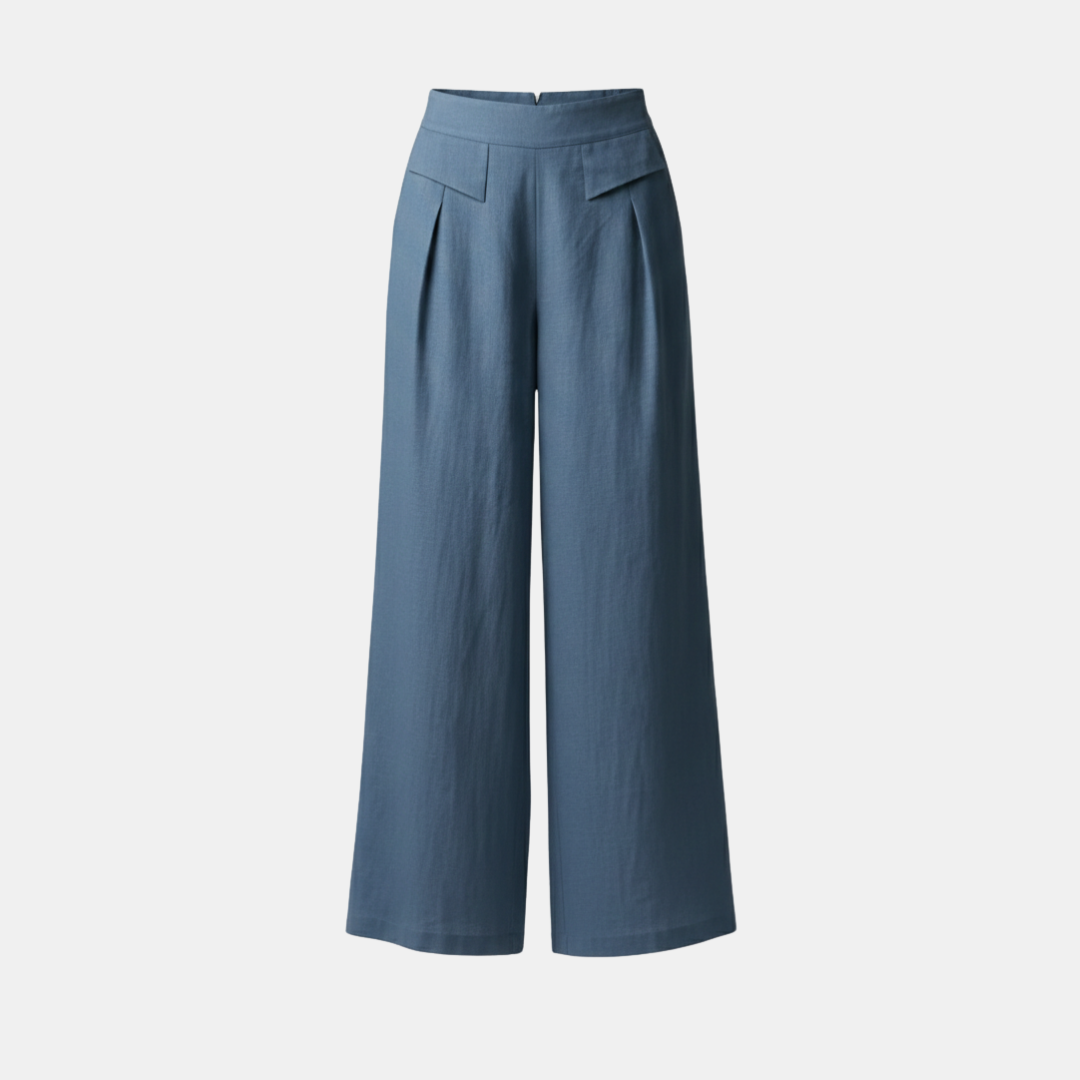 High Waist Wide Leg Trousers - Cotton Linen with Pockets for Everyday Wear