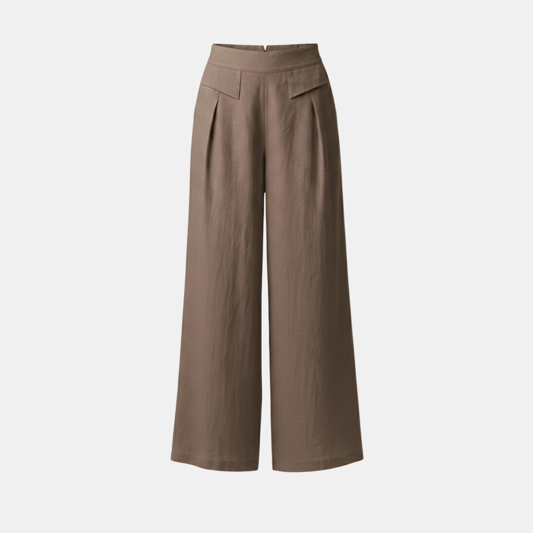 High Waist Wide Leg Trousers - Cotton Linen with Pockets for Everyday Wear