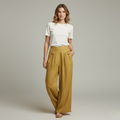 High Waist Wide Leg Trousers - Cotton Linen with Pockets for Everyday Wear