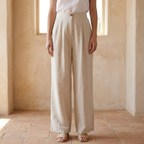 High-Waisted Linen Wide Leg Trousers for Women - Casual Summer Pants