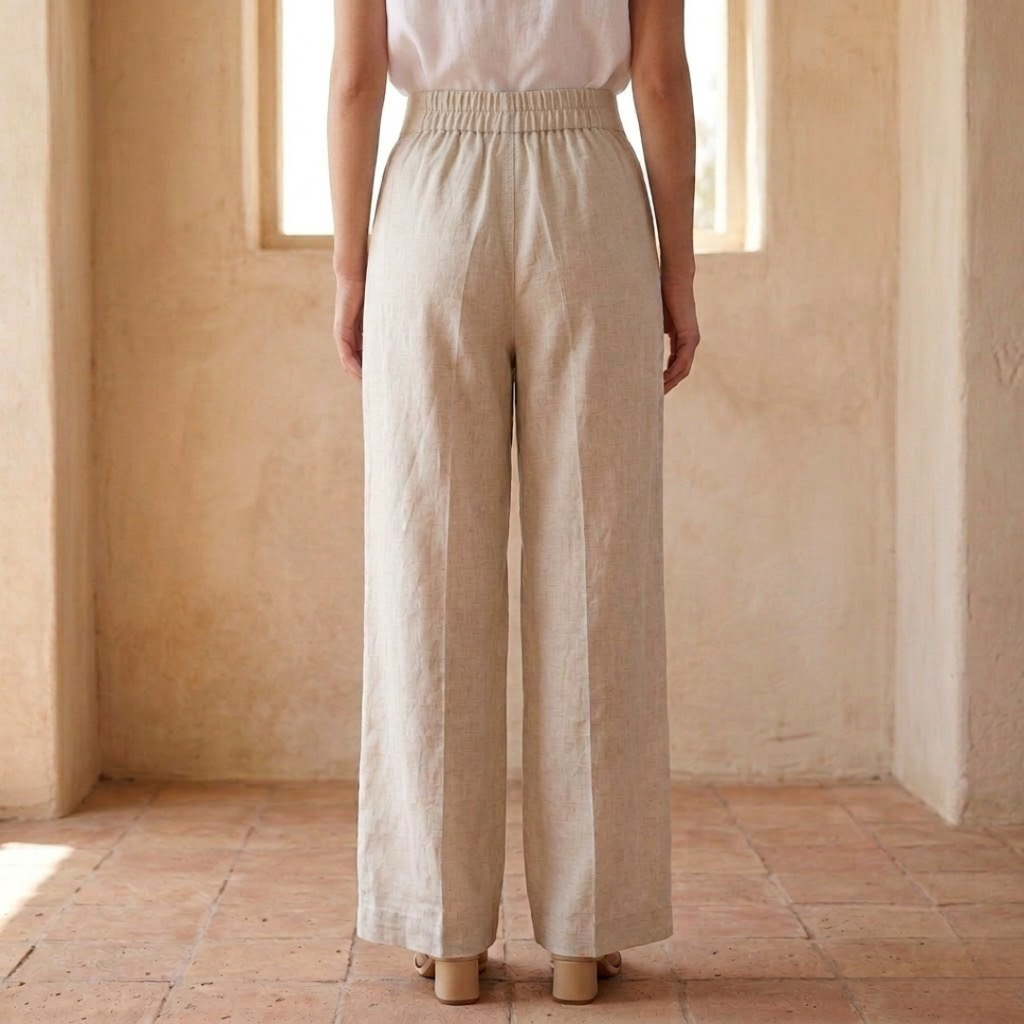 High-Waisted Linen Wide Leg Trousers for Women - Casual Summer Pants