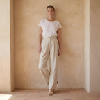 High-Waisted Linen Wide Leg Trousers for Women - Casual Summer Pants