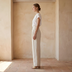 High-Waisted Linen Wide Leg Trousers for Women - Casual Summer Pants