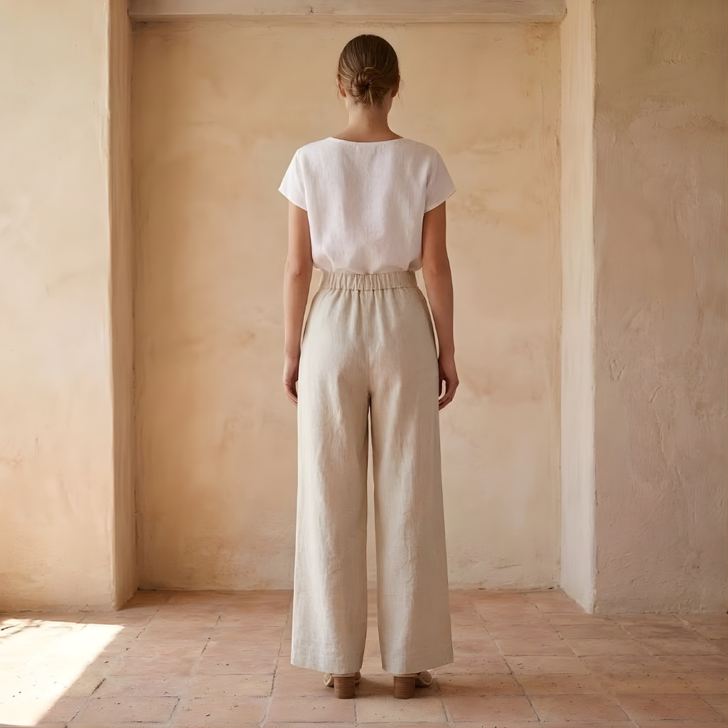 High-Waisted Linen Wide Leg Trousers for Women - Casual Summer Pants