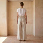 High-Waisted Linen Wide Leg Trousers for Women - Casual Summer Pants