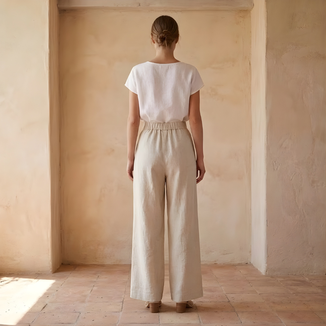 High-Waisted Linen Wide Leg Trousers for Women - Casual Summer Pants