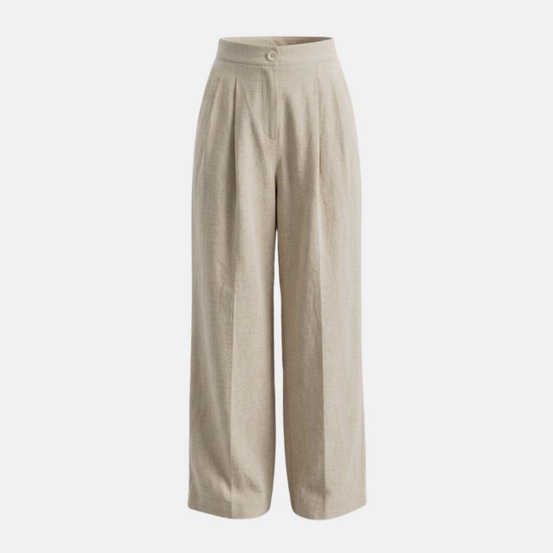 High-Waisted Linen Wide Leg Trousers for Women - Casual Summer Pants