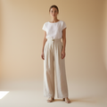 High-Waisted Linen Wide Leg Trousers for Women - Casual Summer Pants