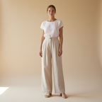 High-Waisted Linen Wide Leg Trousers for Women - Casual Summer Pants