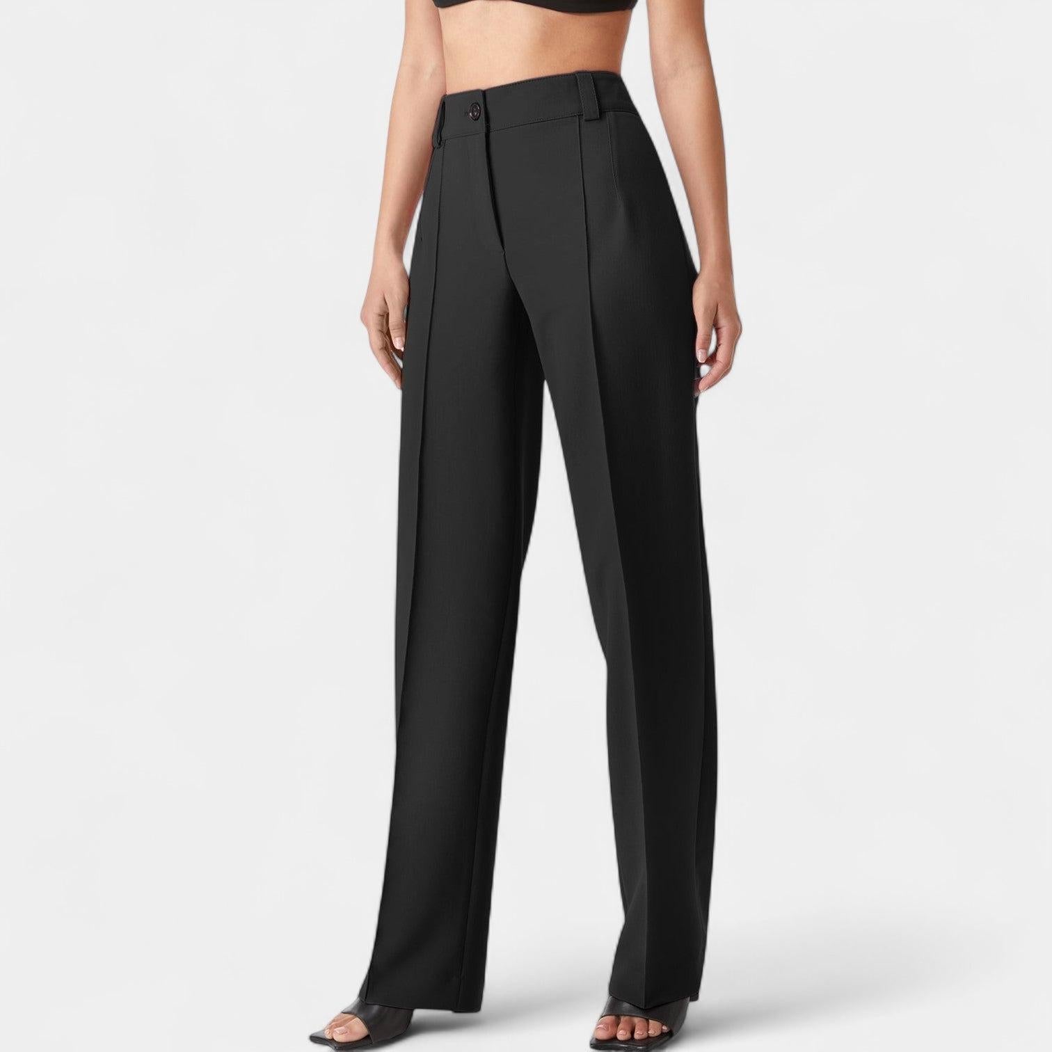 High-Waisted Straight-Leg Trousers for Women - Comfortable Cotton Blend for Casual or Office Wear