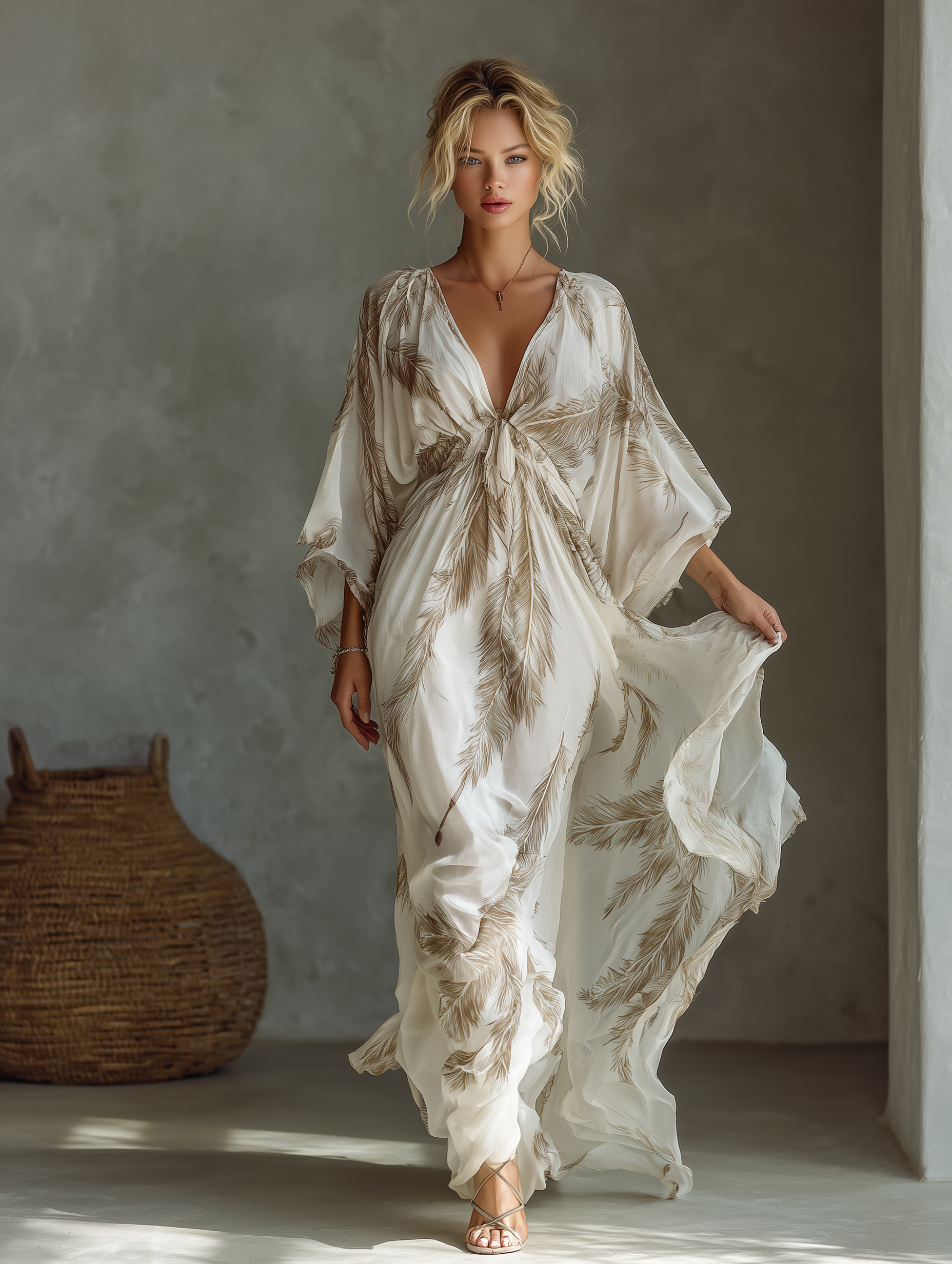 Ivory Chiffon Maxi Dress Women UK – Dolman Sleeve with Twist Front, Wedding Guest & Garden Party