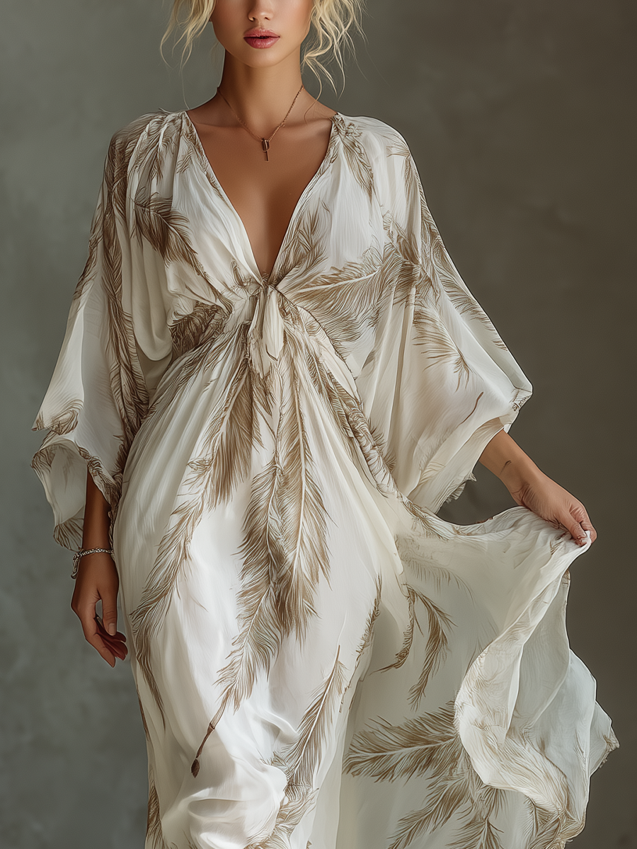 Ivory Chiffon Maxi Dress Women UK – Dolman Sleeve with Twist Front, Wedding Guest & Garden Party