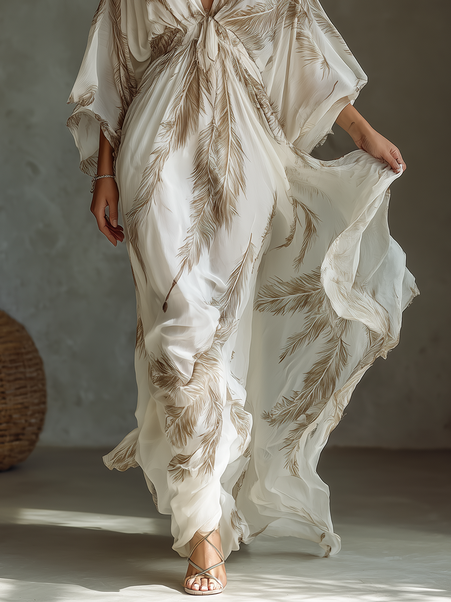Ivory Chiffon Maxi Dress Women UK – Dolman Sleeve with Twist Front, Wedding Guest & Garden Party