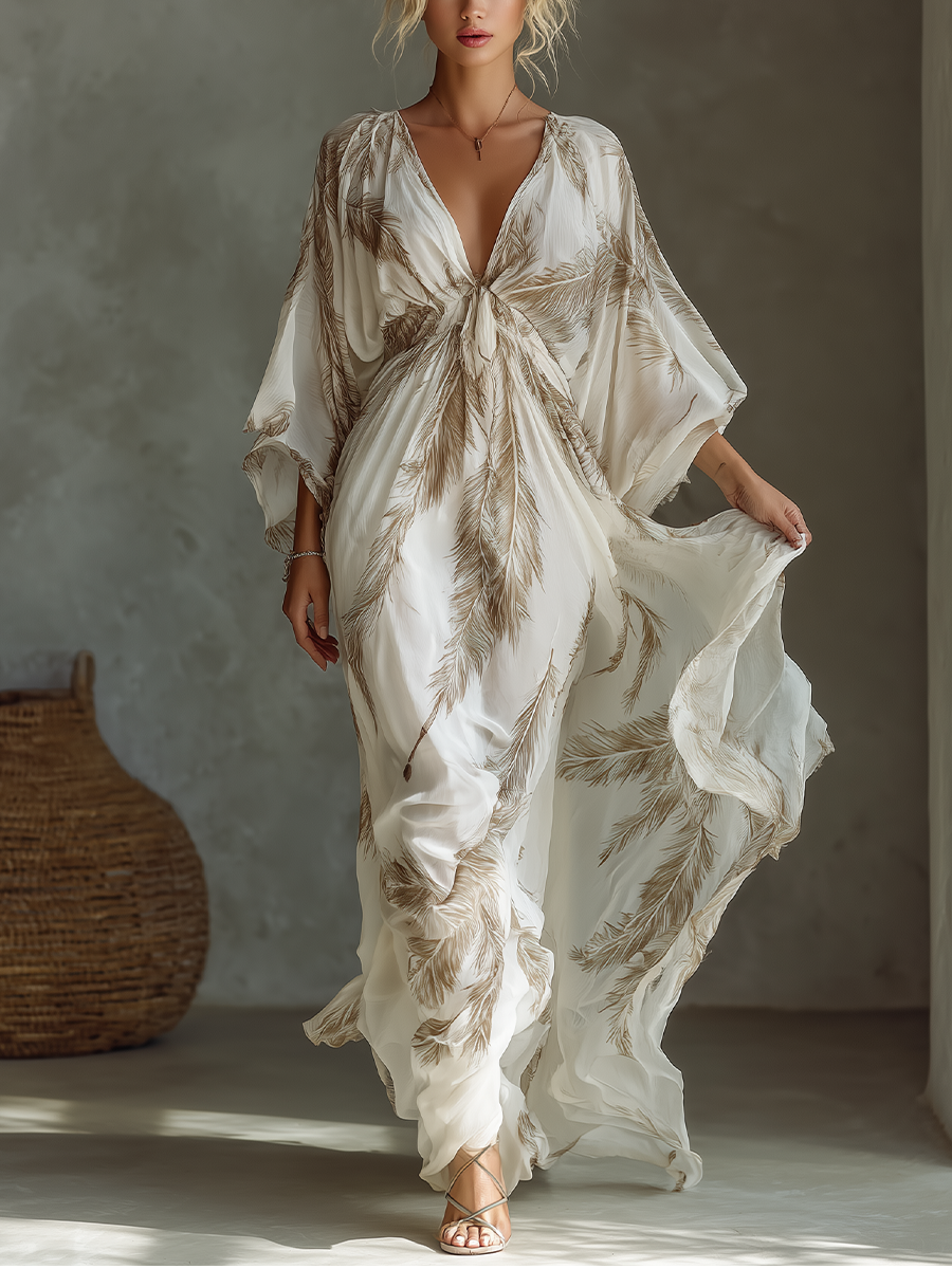 Ivory Chiffon Maxi Dress Women UK – Dolman Sleeve with Twist Front, Wedding Guest & Garden Party