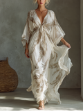 Ivory Chiffon Maxi Dress Women UK – Dolman Sleeve with Twist Front, Wedding Guest & Garden Party