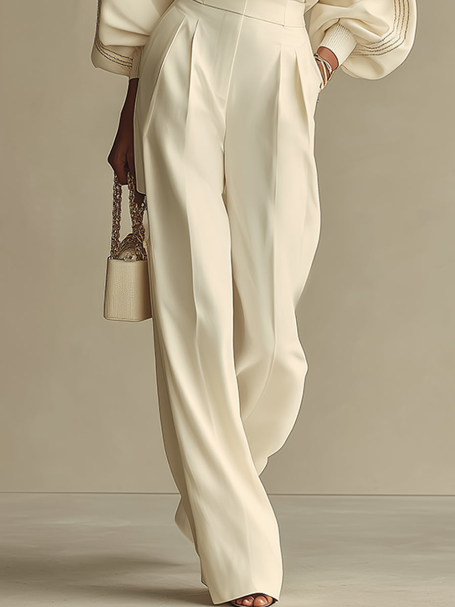 Ivory Textured Co-Ord Set for Women UK – Ribbed Crew Neck & High-Waisted Bottoms, Smart Casual Brunch Holiday Outfit