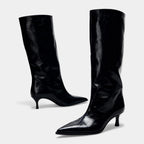 Knee High Faux Leather Boots for Women - Side Zip Design for Casual and Dressy Occasions