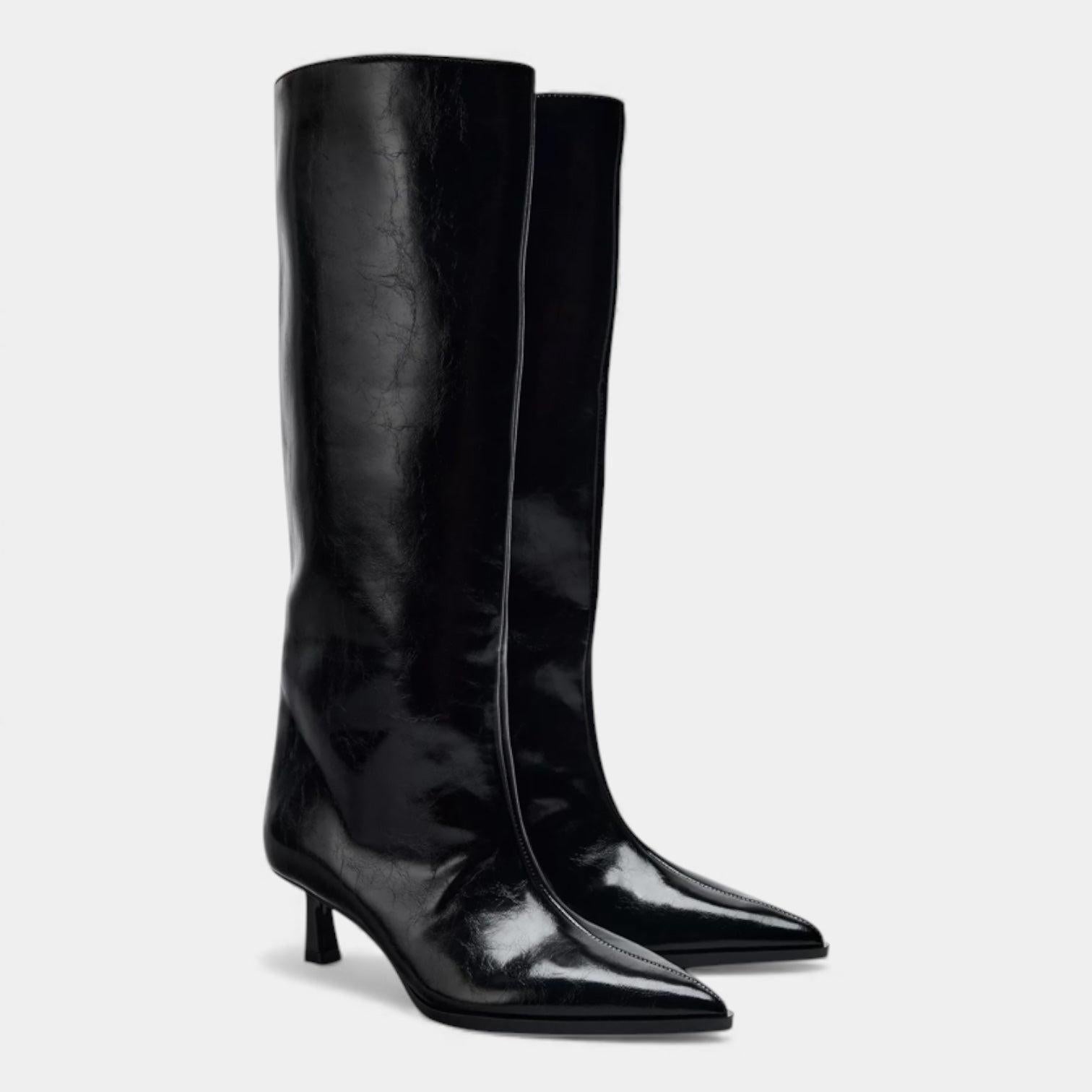 Knee High Faux Leather Boots for Women - Side Zip Design for Casual and Dressy Occasions