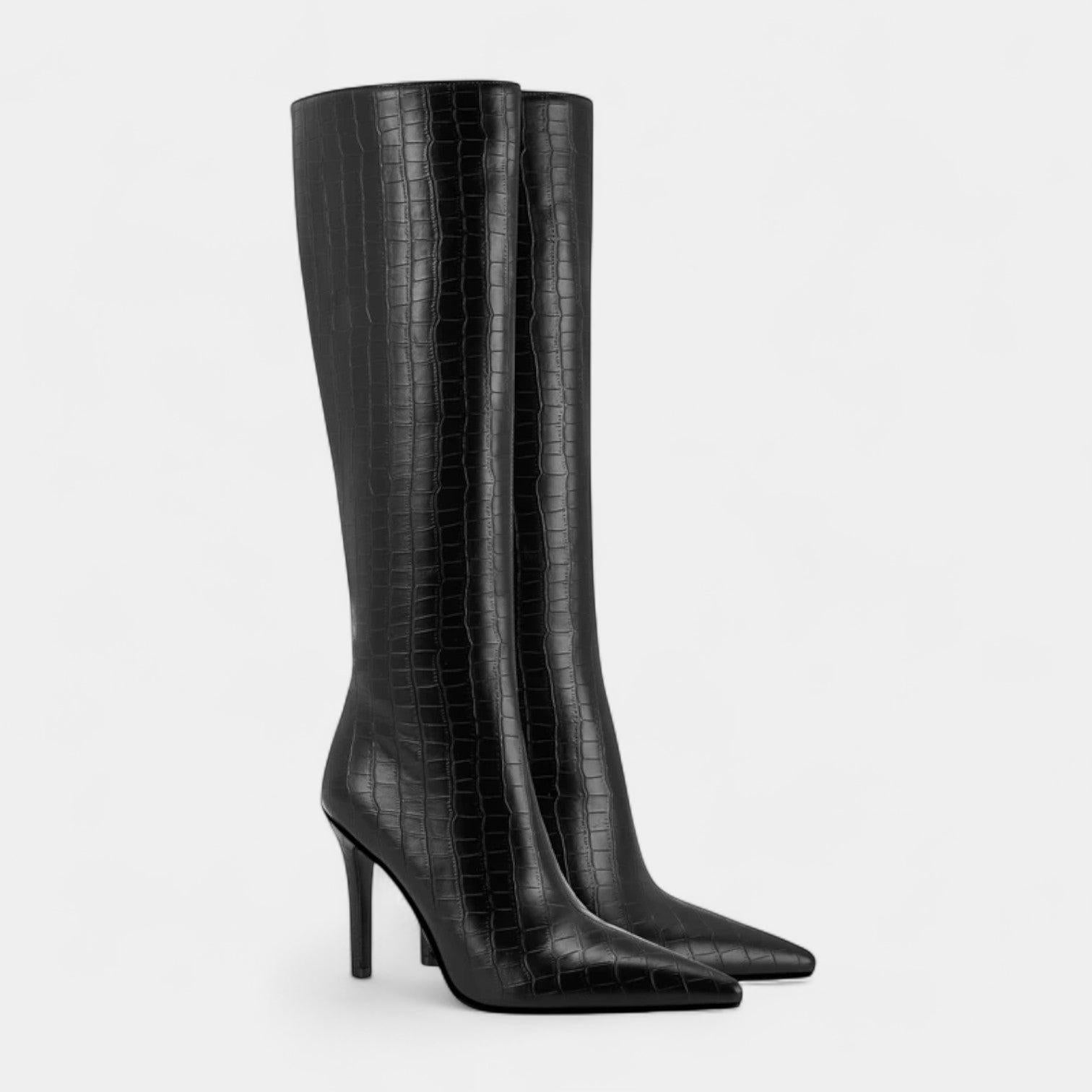 Knee-High Stiletto Boots for Women - Pointed Toe Design - Stylish Footwear for Dressy Occasions