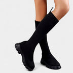 Knee-High Stretch Boots for Women, Rounded Toe, Low Block Heel, Versatile Footwear for Everyday Wear