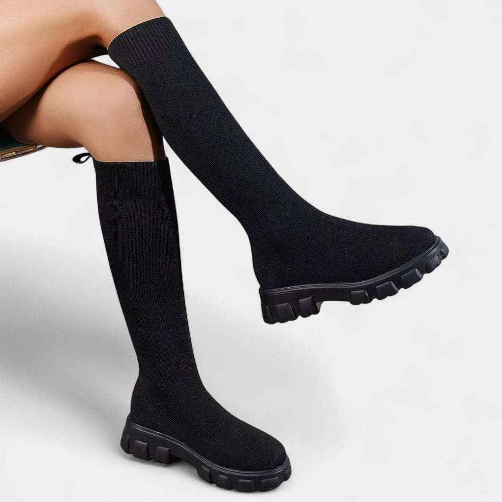 Knee-High Stretch Boots for Women, Rounded Toe, Low Block Heel, Versatile Footwear for Everyday Wear
