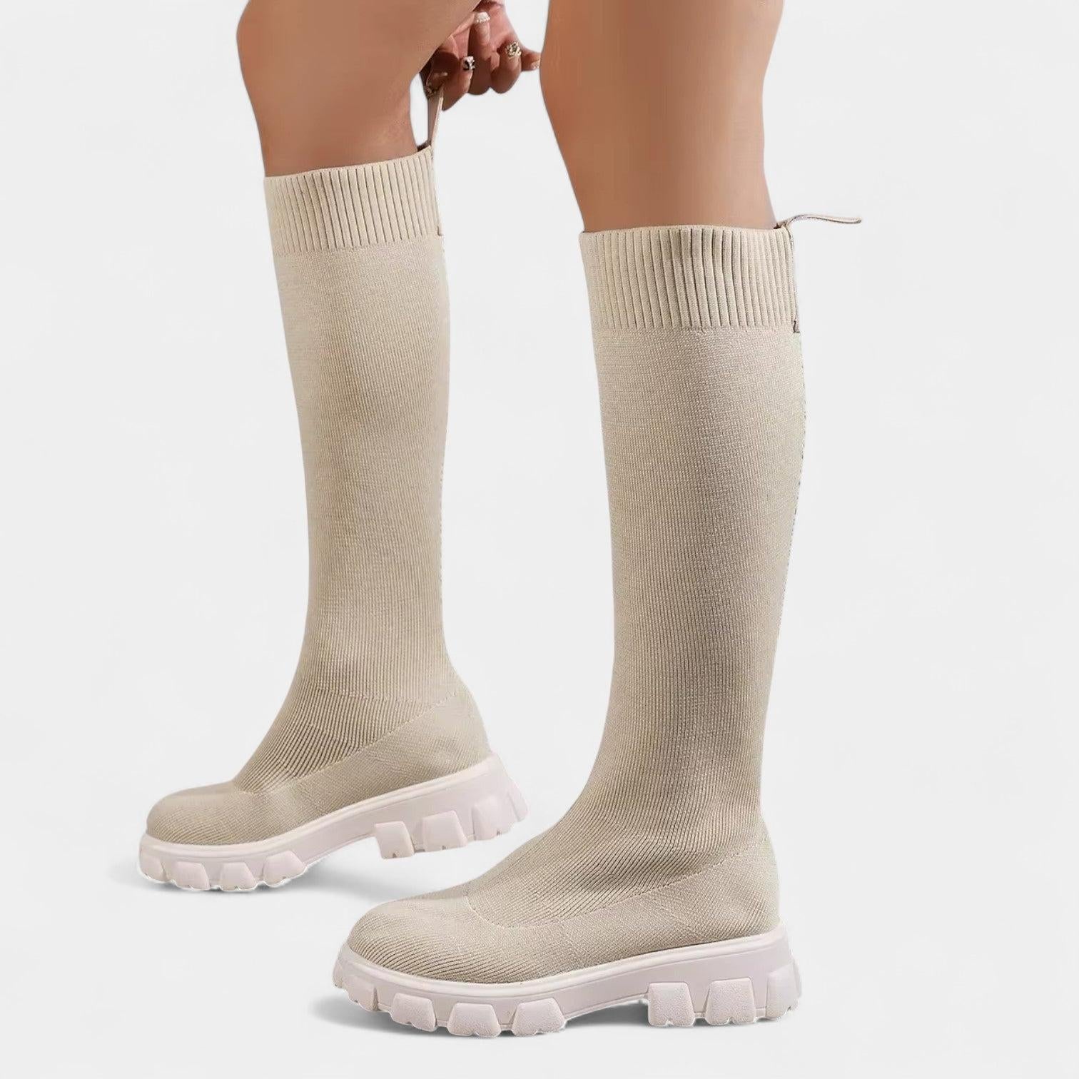 Knee-High Stretch Boots for Women, Rounded Toe, Low Block Heel, Versatile Footwear for Everyday Wear