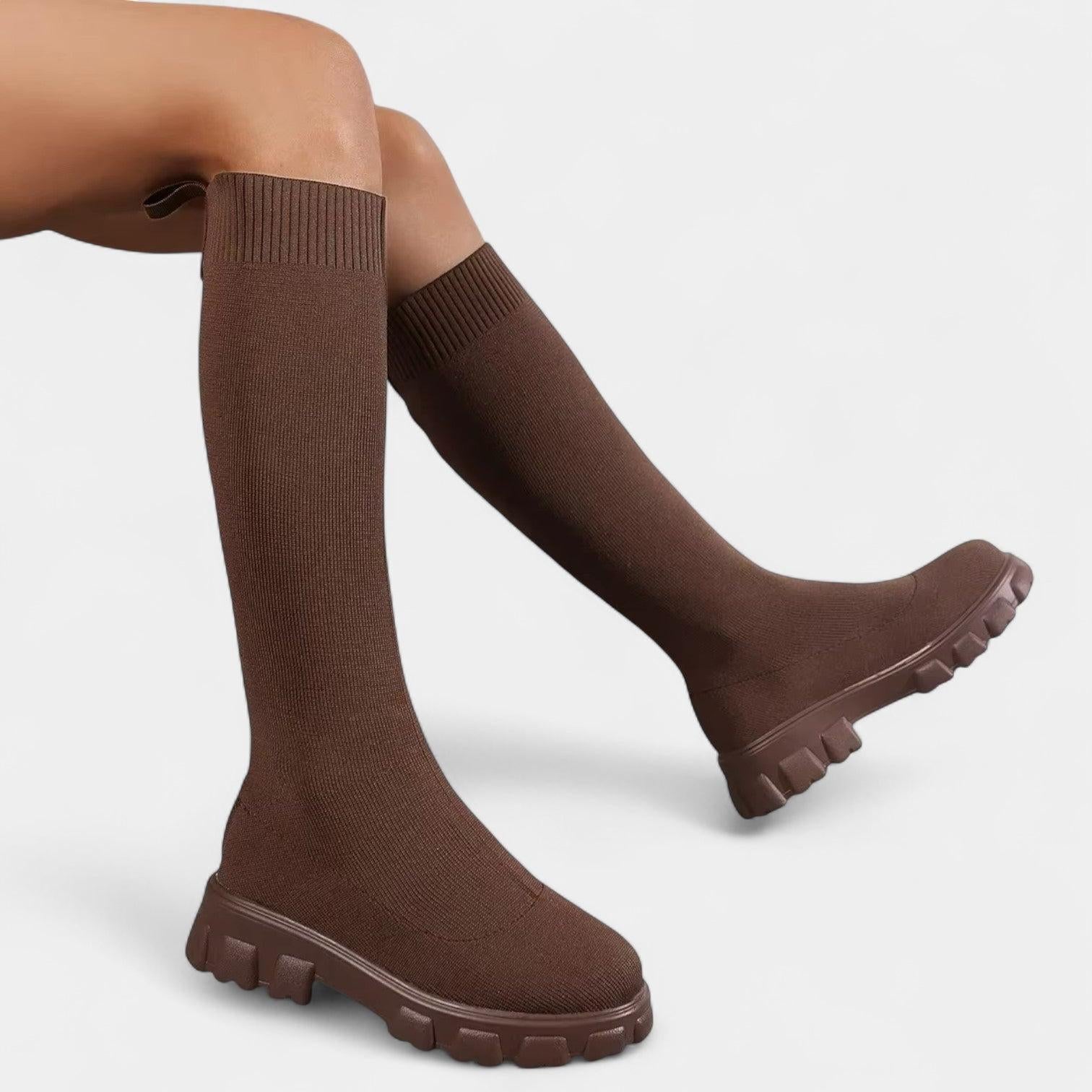 Knee-High Stretch Boots for Women, Rounded Toe, Low Block Heel, Versatile Footwear for Everyday Wear