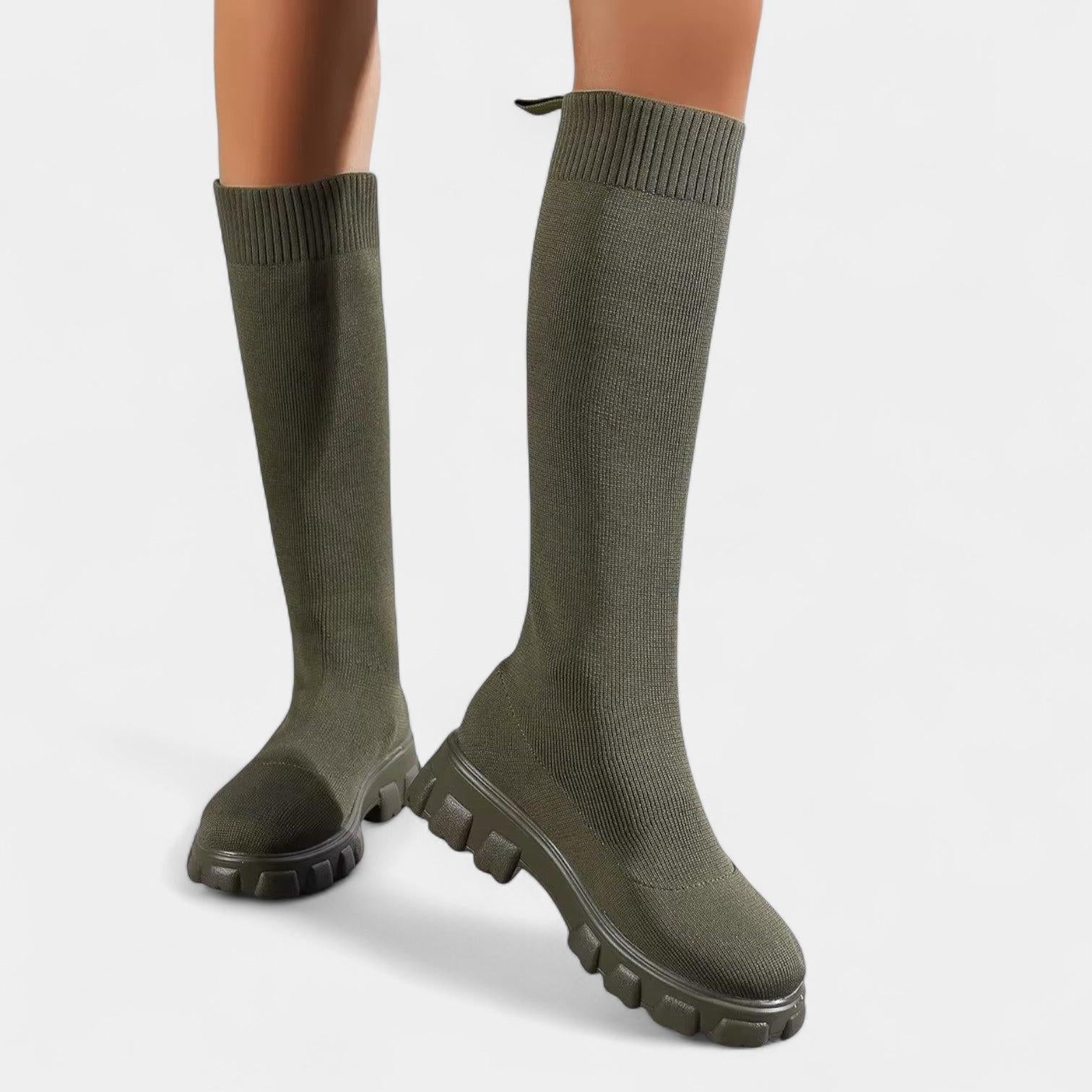 Knee-High Stretch Boots for Women, Rounded Toe, Low Block Heel, Versatile Footwear for Everyday Wear