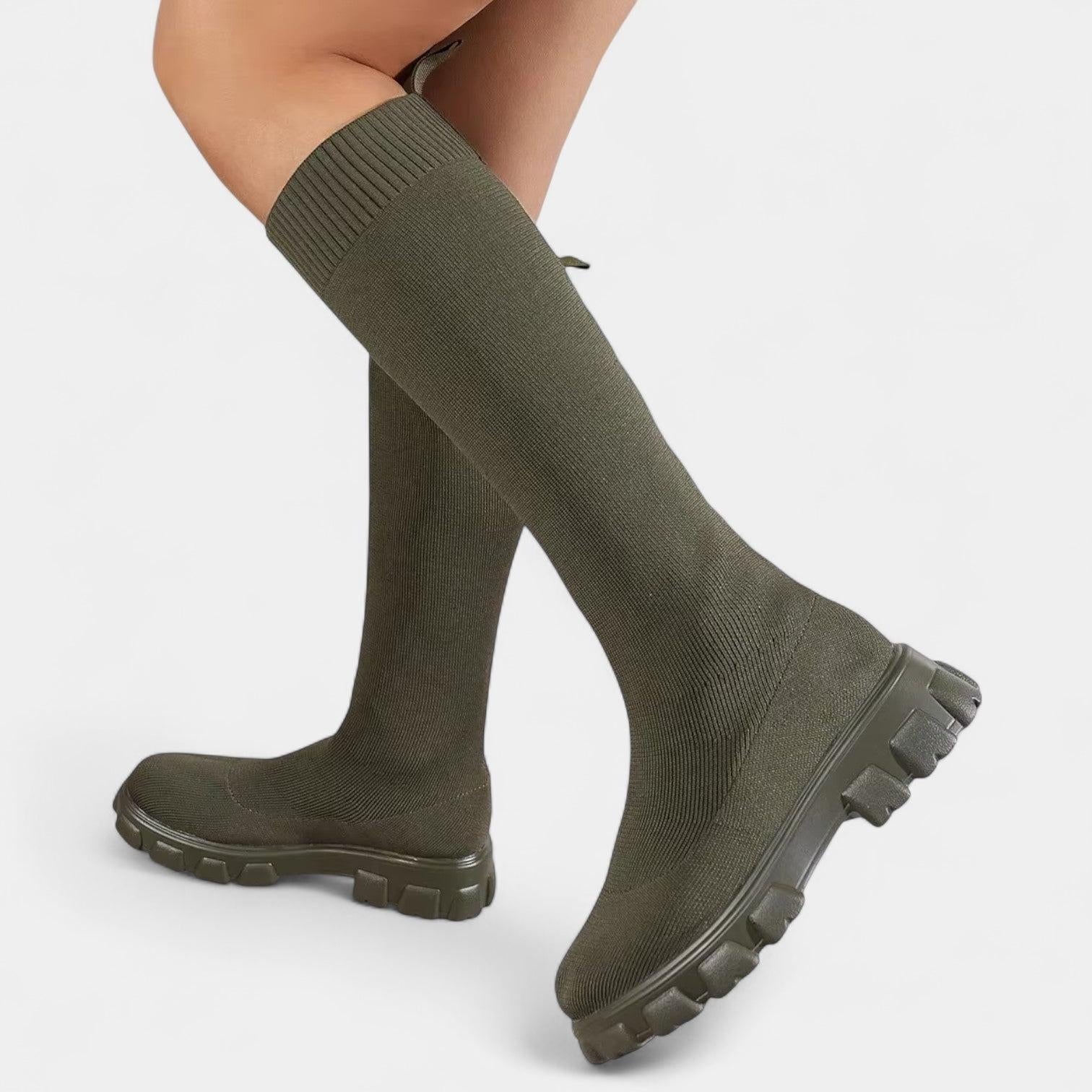 Knee-High Stretch Boots for Women, Rounded Toe, Low Block Heel, Versatile Footwear for Everyday Wear