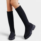 Knee-High Stretch Boots for Women, Rounded Toe, Low Block Heel, Versatile Footwear for Everyday Wear