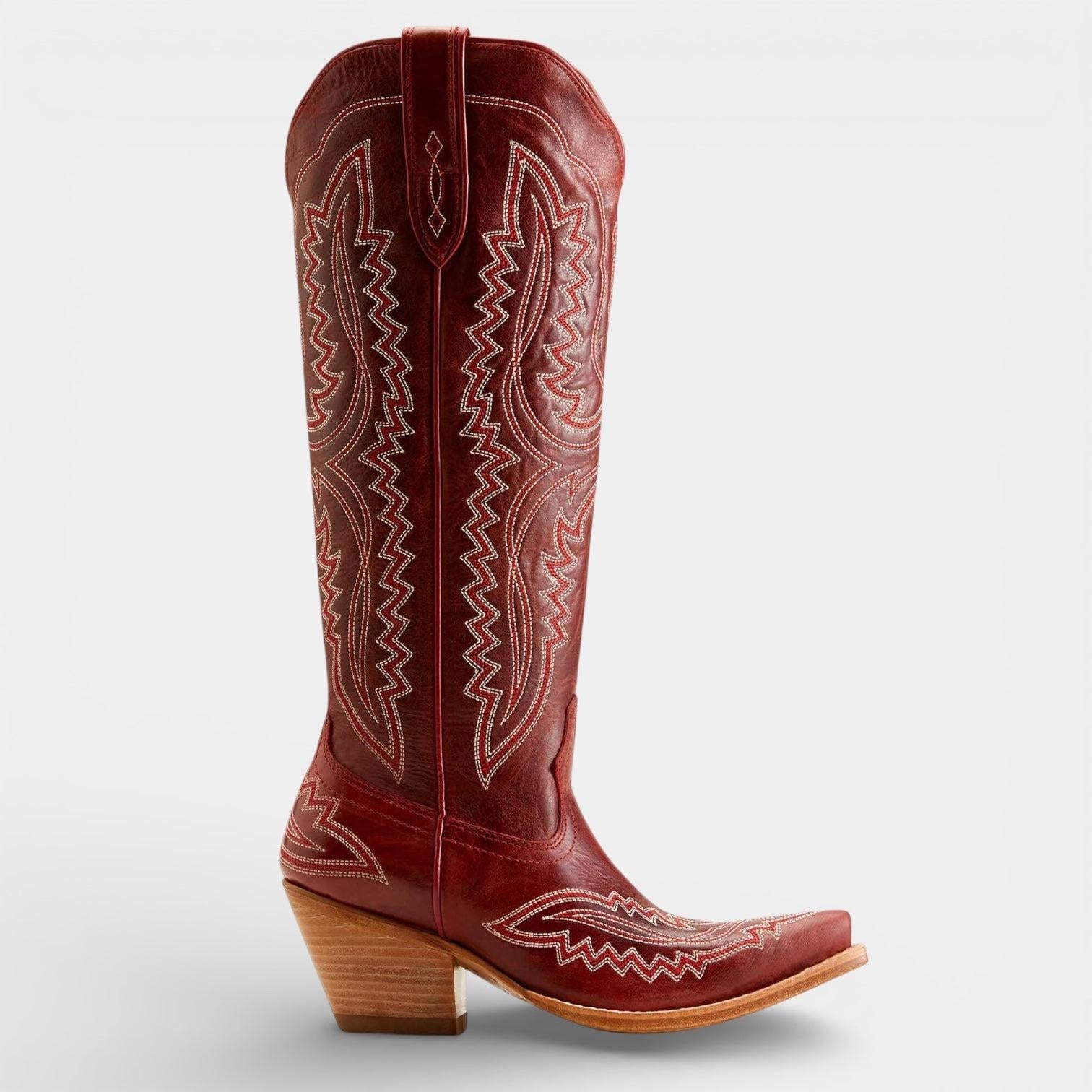 Knee High Vegan Leather Cowboy Boots for Women - Western Block Heel Design for Casual Wear