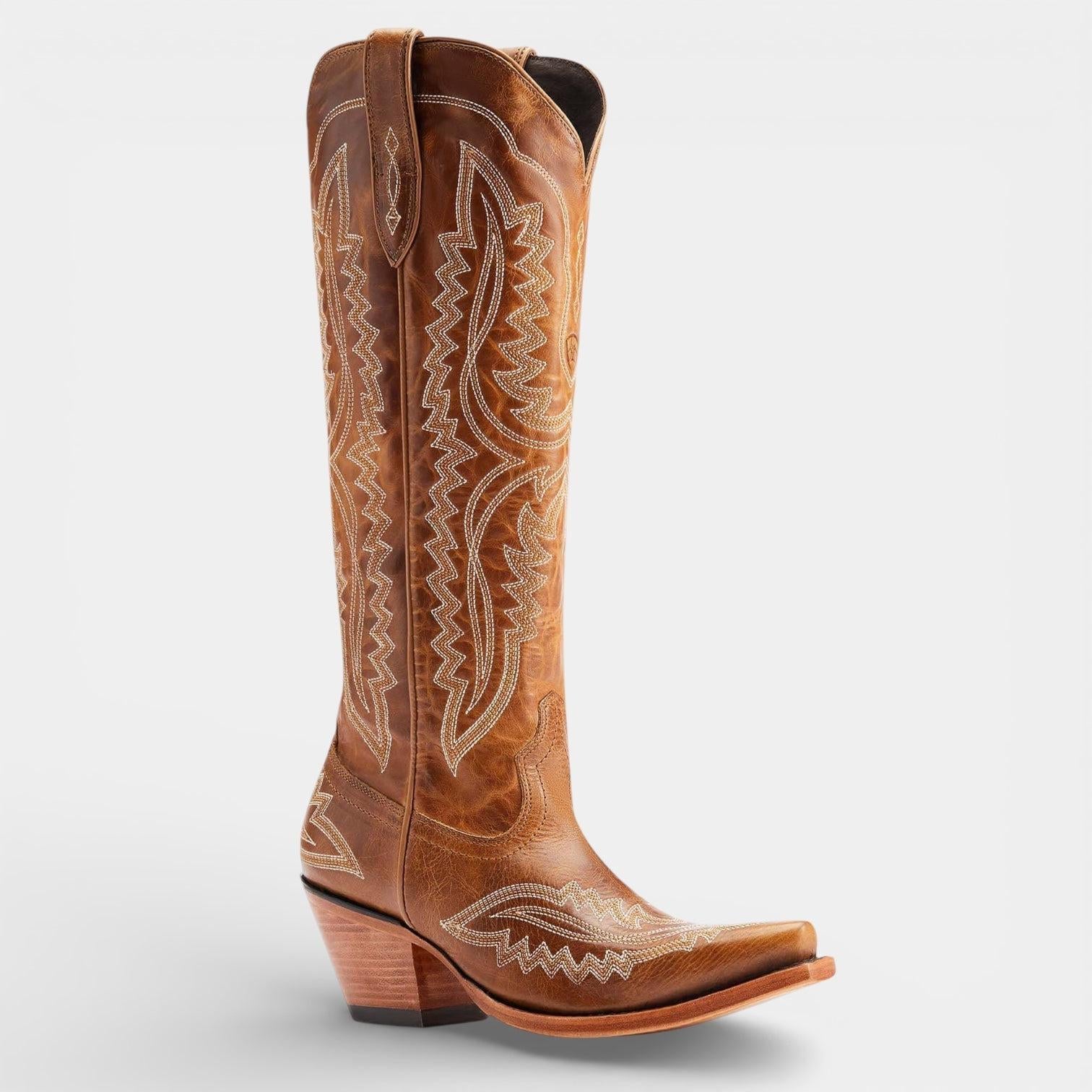 Knee High Vegan Leather Cowboy Boots for Women - Western Block Heel Design for Casual Wear