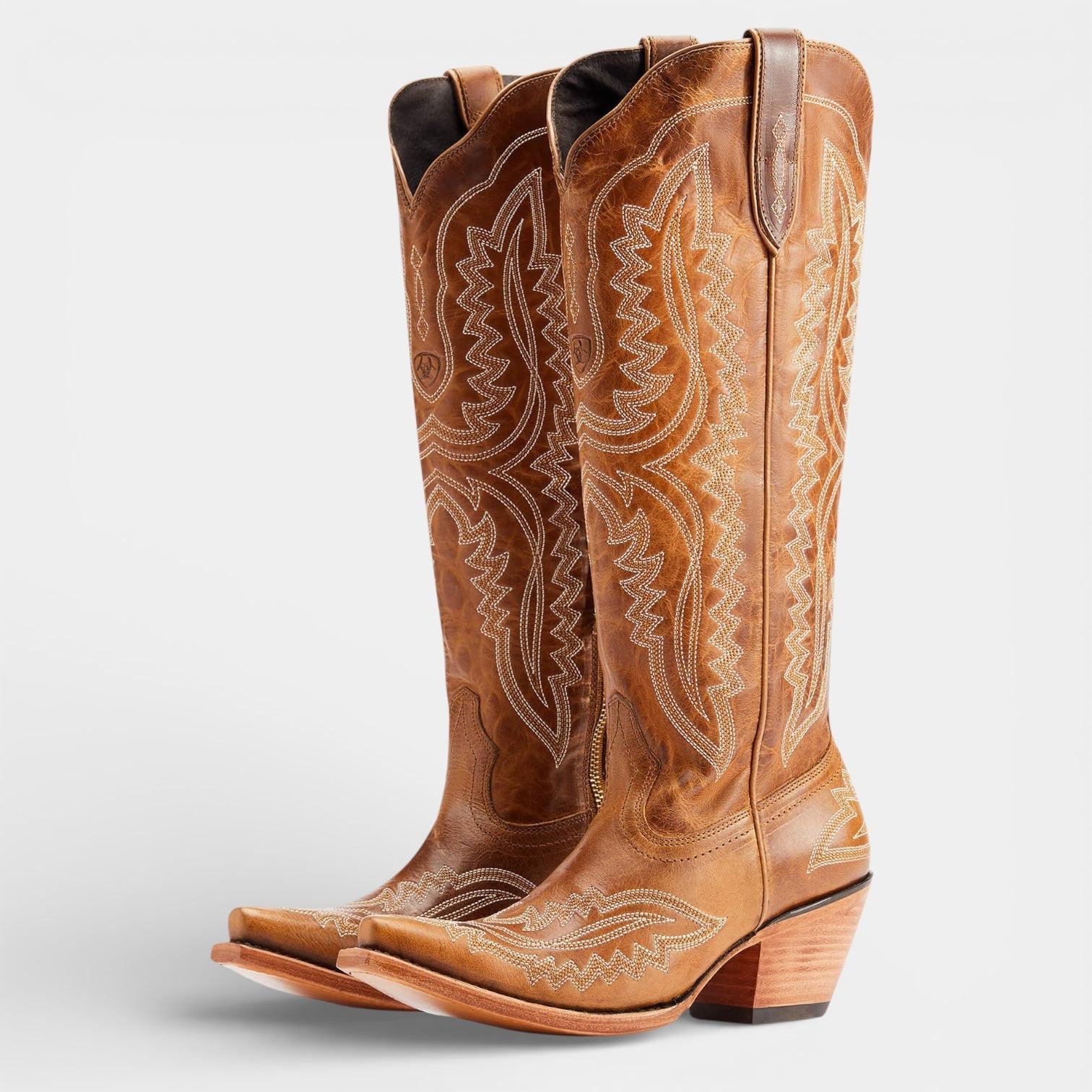 Knee High Vegan Leather Cowboy Boots for Women - Western Block Heel Design for Casual Wear