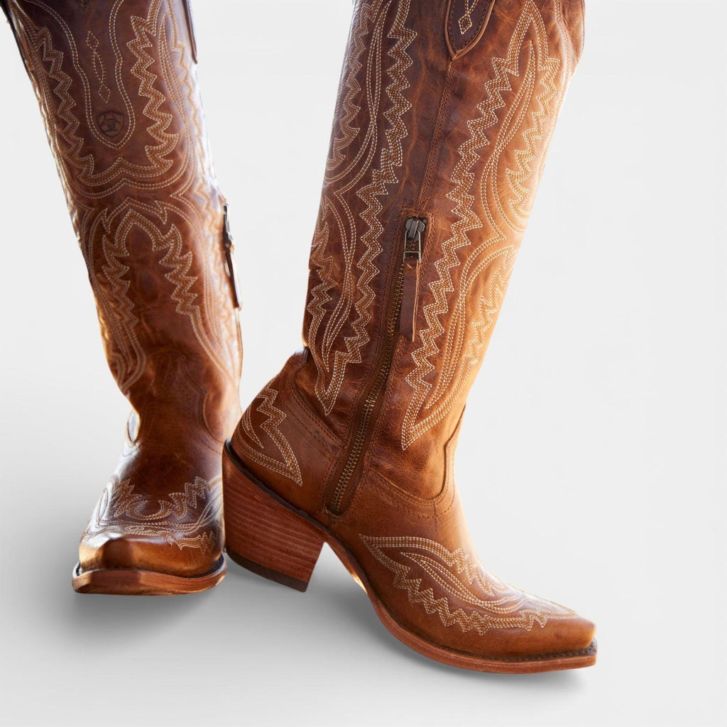 Knee High Vegan Leather Cowboy Boots for Women - Western Block Heel Design for Casual Wear