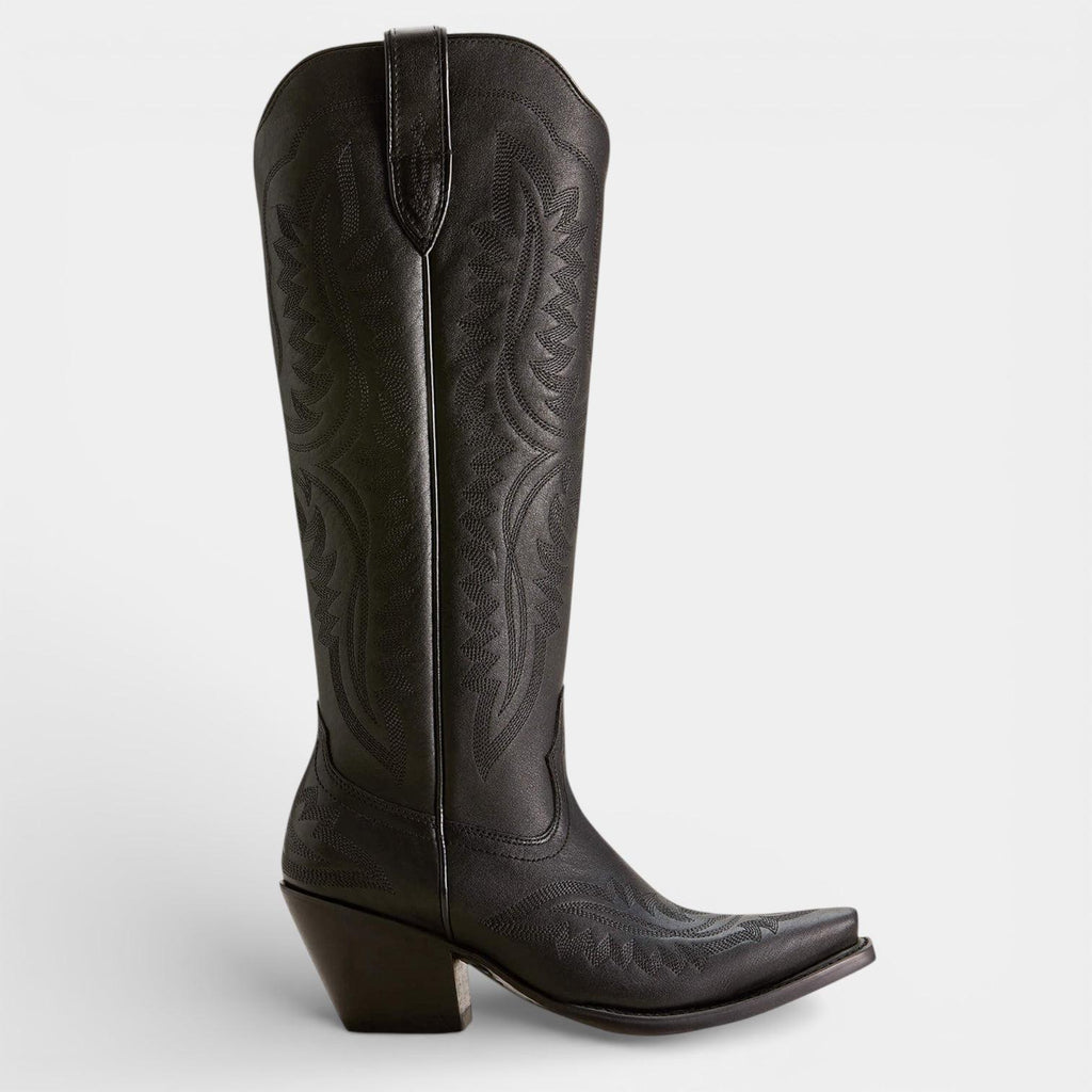 Knee High Vegan Leather Cowboy Boots for Women - Western Block Heel Design for Casual Wear