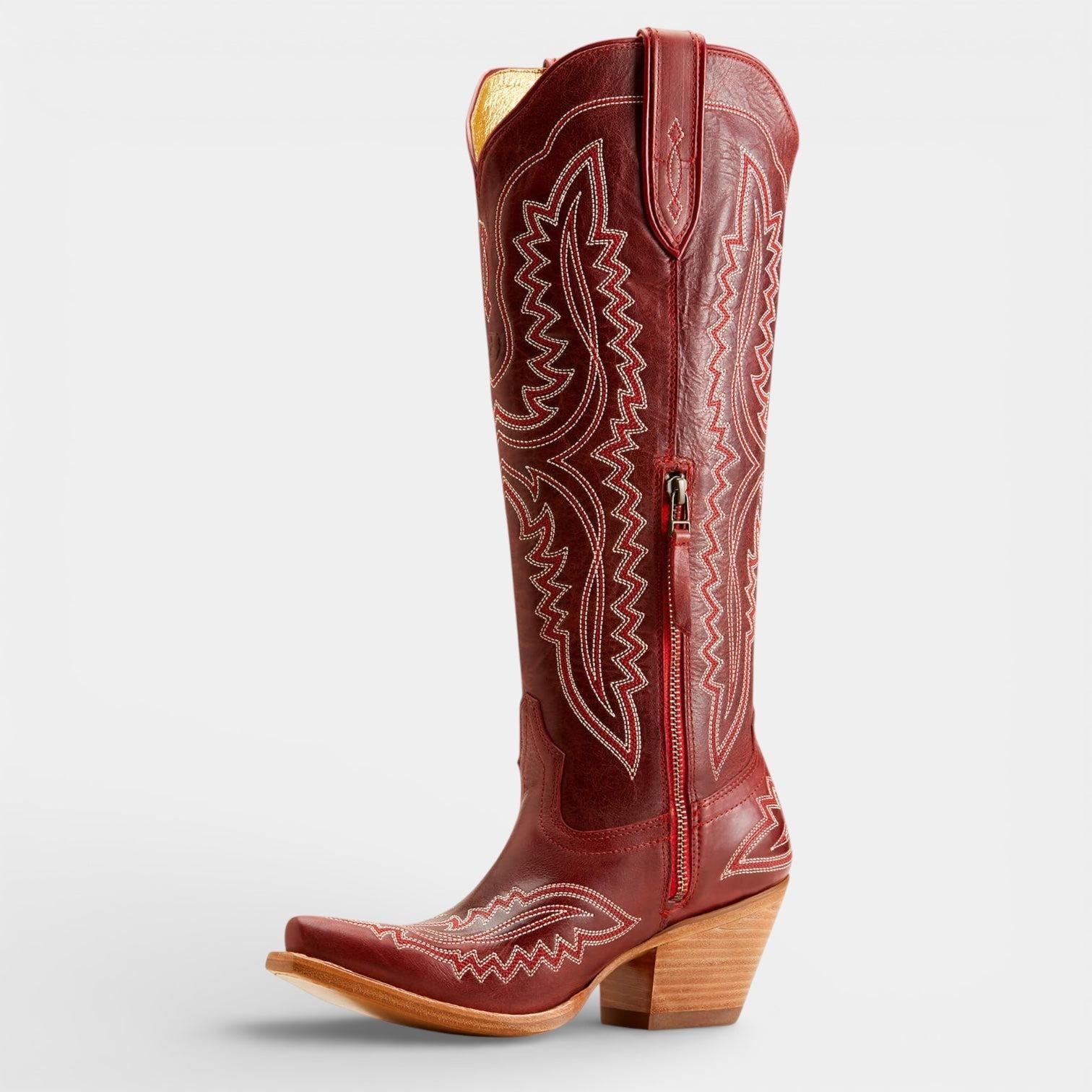 Knee High Vegan Leather Cowboy Boots for Women - Western Block Heel Design for Casual Wear