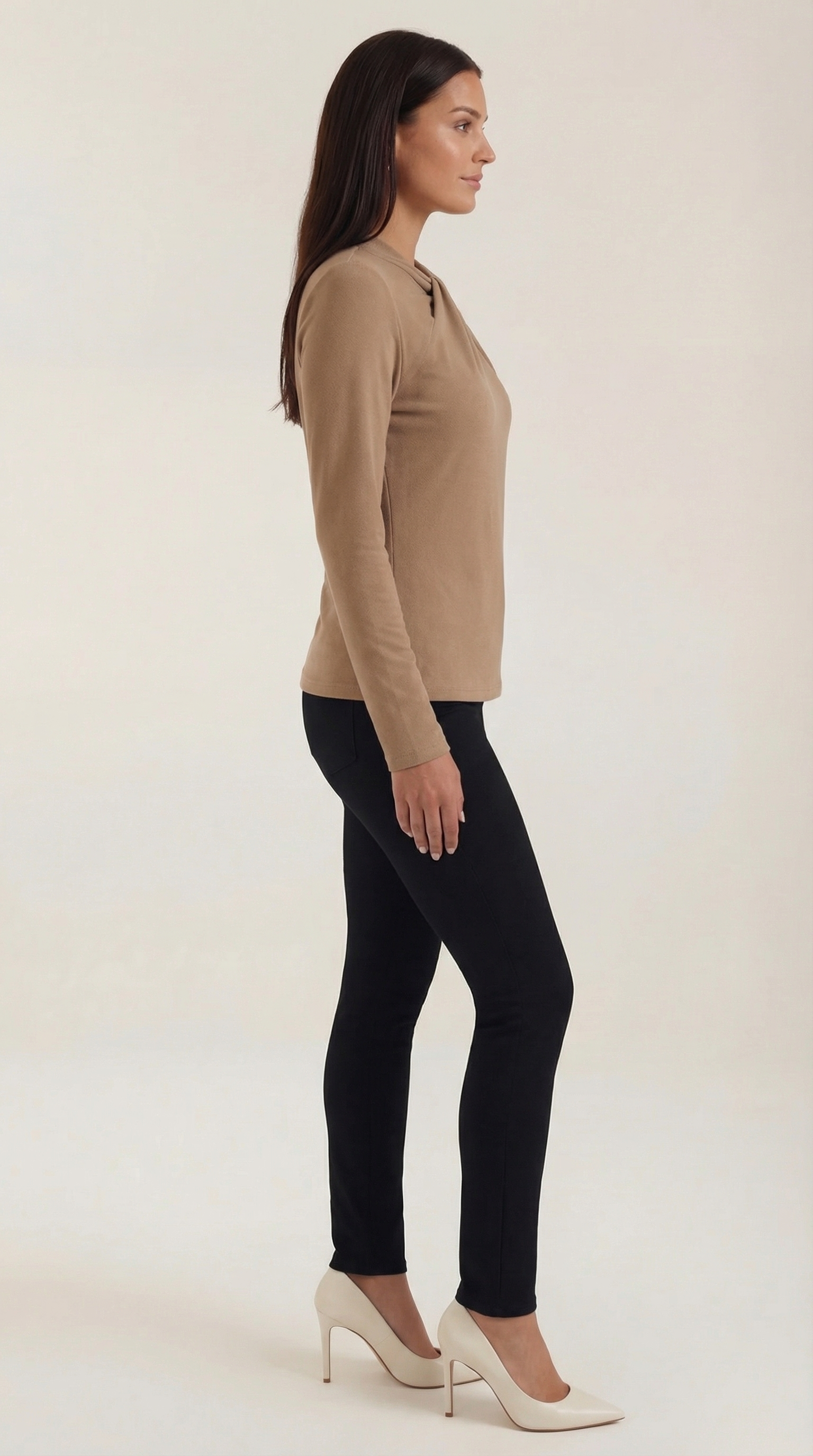 Knotted Mock Neck Blouse in Lightweight Fabric for Casual or Office Wear