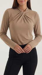 Knotted Mock Neck Blouse in Lightweight Fabric for Casual or Office Wear