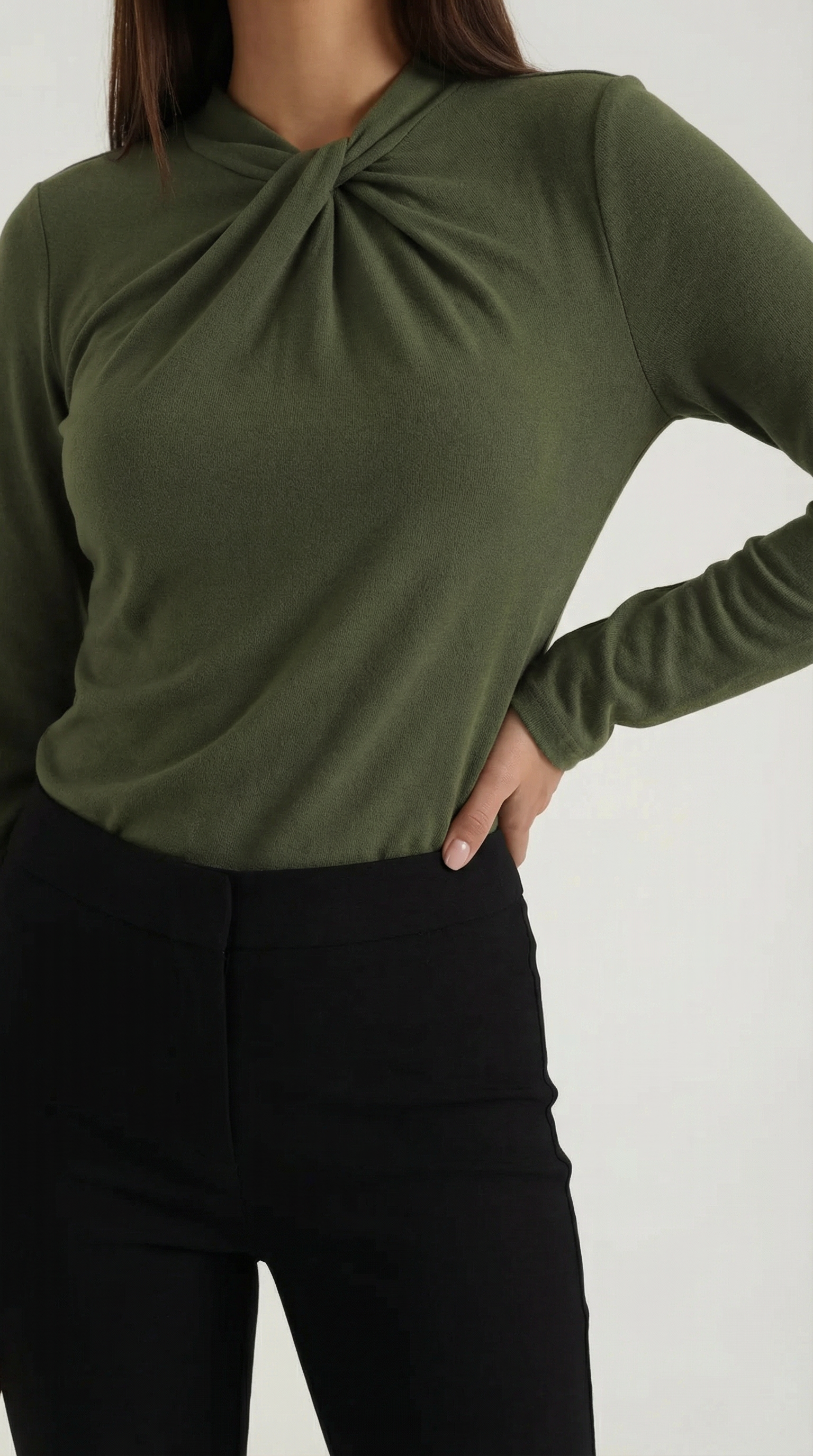 Knotted Mock Neck Blouse in Lightweight Fabric for Casual or Office Wear