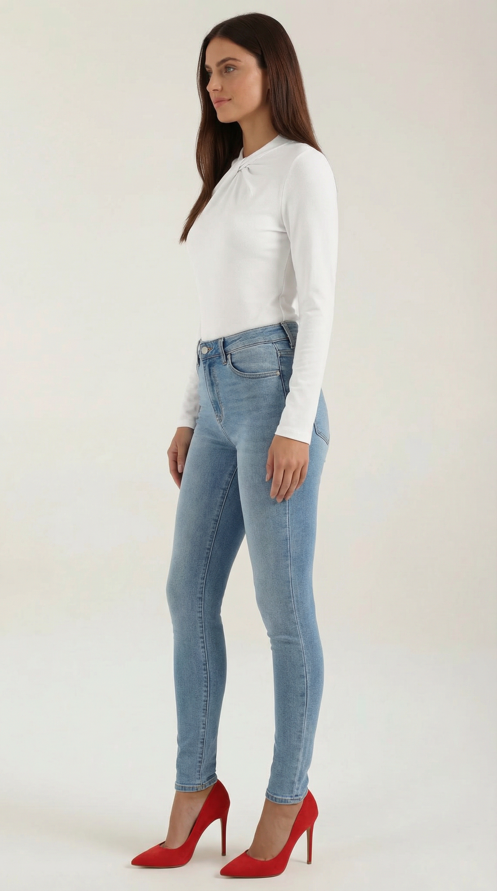 Knotted Mock Neck Blouse in Lightweight Fabric for Casual or Office Wear