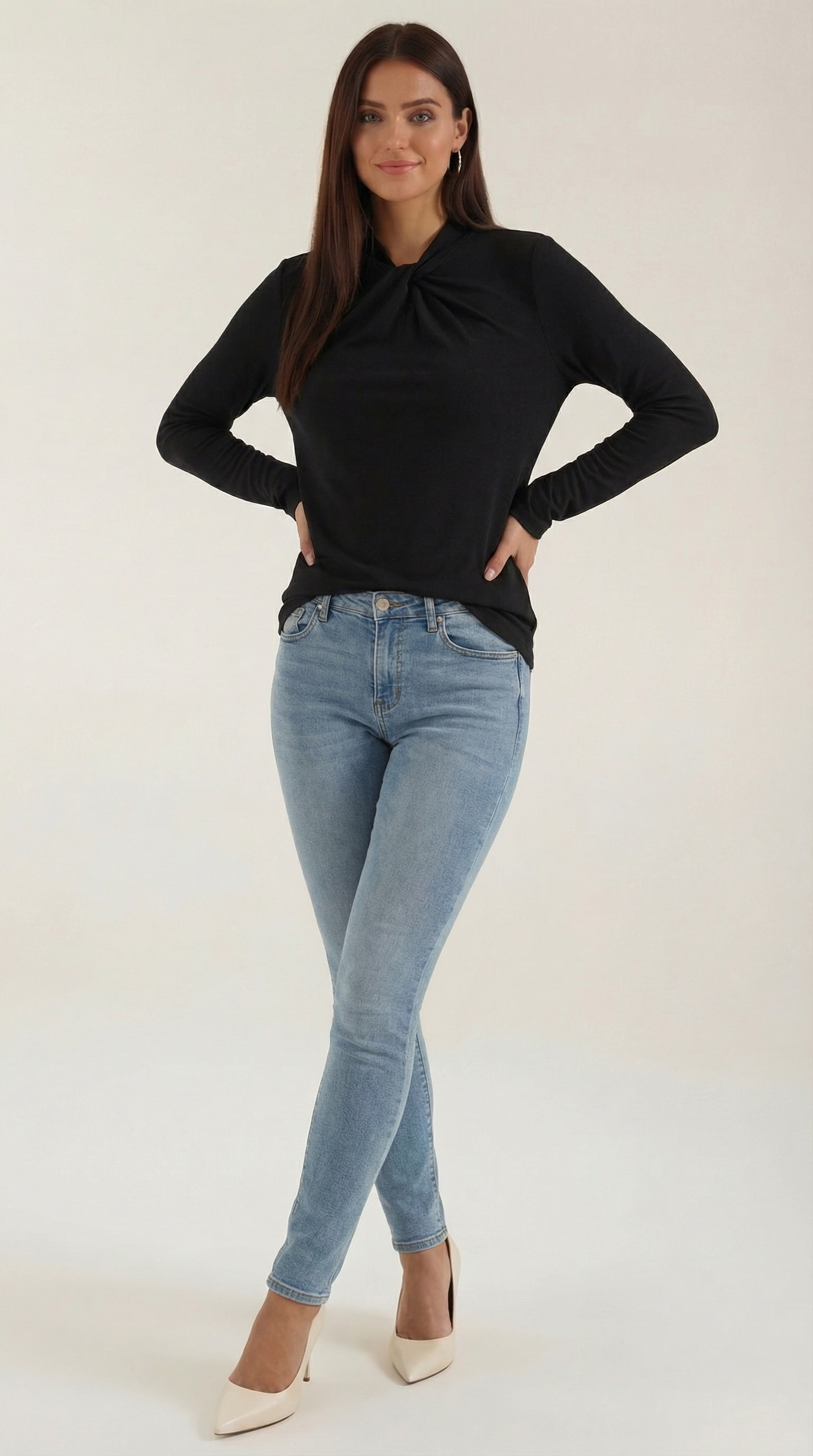 Knotted Mock Neck Blouse in Lightweight Fabric for Casual or Office Wear