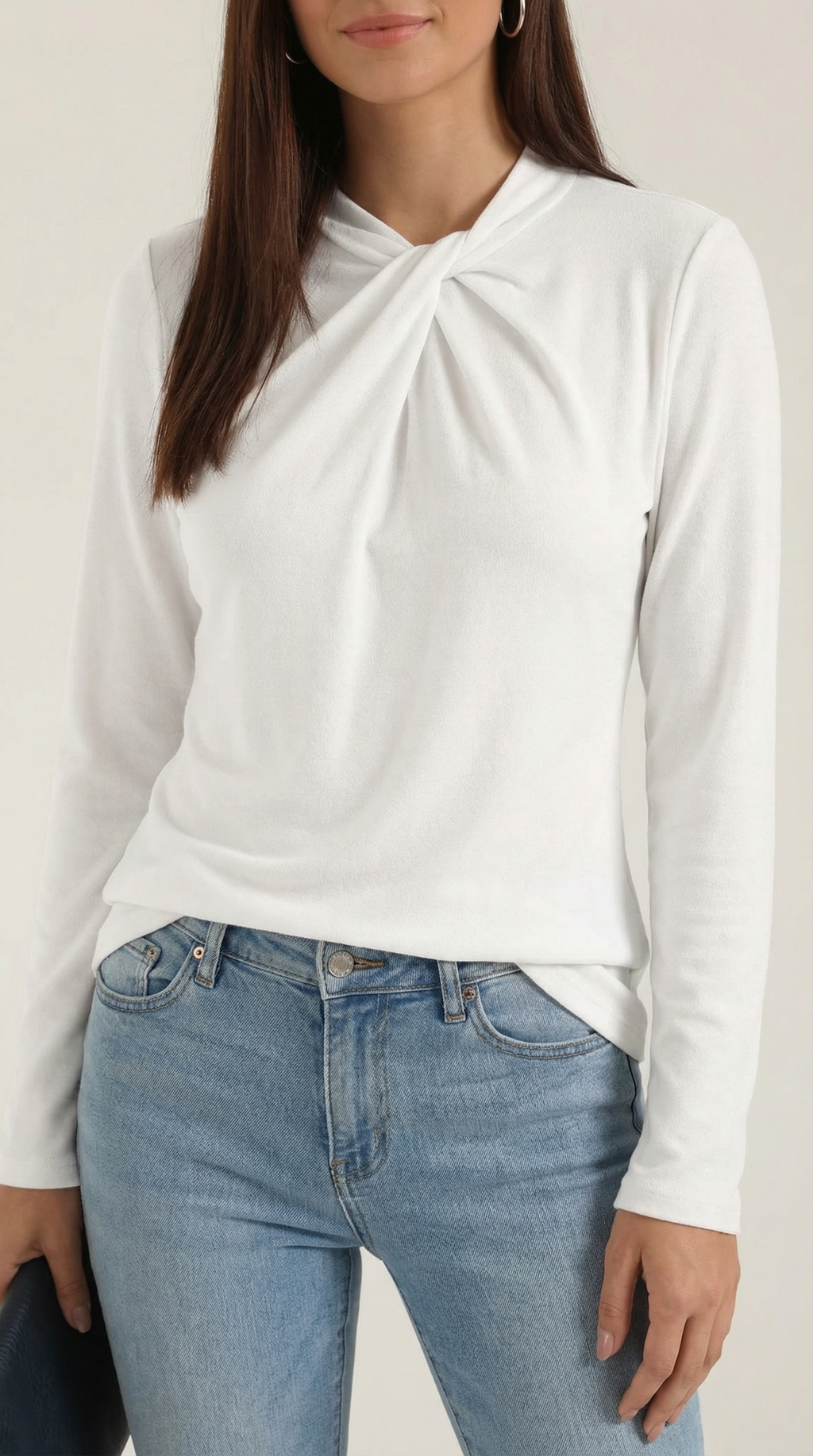 Knotted Mock Neck Blouse in Lightweight Fabric for Casual or Office Wear