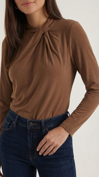 Knotted Mock Neck Blouse in Lightweight Fabric for Casual or Office Wear
