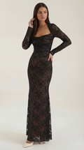 Lace Maxi Dress for Women - Elegant Long Dress with Sleeves - Perfect for Formal Events and Special Occasions