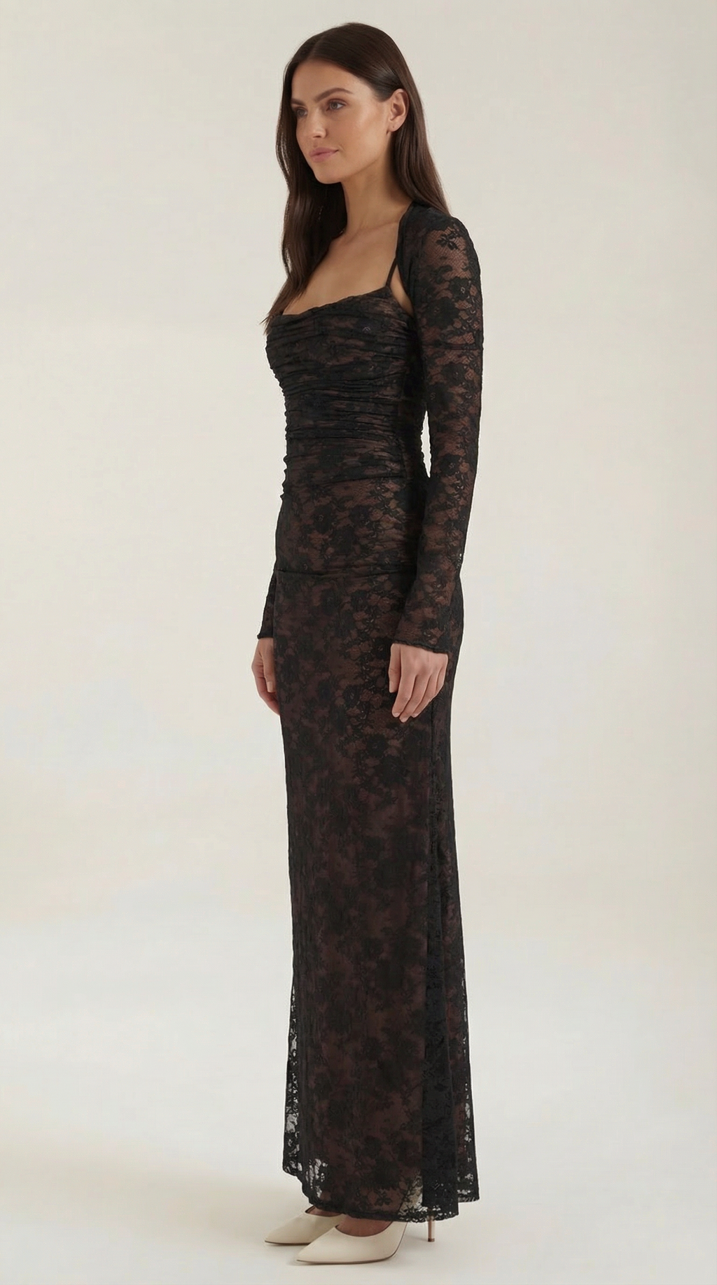 Lace Maxi Dress for Women - Elegant Long Dress with Sleeves - Perfect for Formal Events and Special Occasions