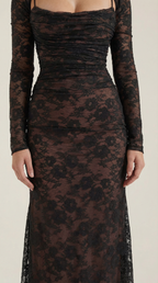 Lace Maxi Dress for Women - Elegant Long Dress with Sleeves - Perfect for Formal Events and Special Occasions